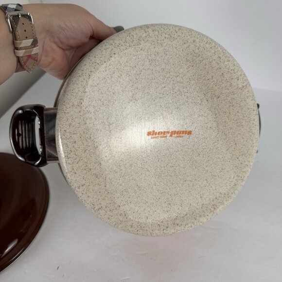 Sanko Ware Show Pans Japan Enamel Coated Orange Flower Covered Lid 9in Saucepan - Picture 14 of 16